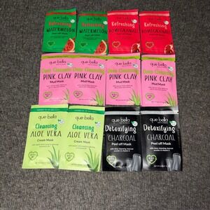 Que Bella Face Mask Lot 12 Watermelon Pomegranate Pink Clay Aloe Charcoal Vegan
